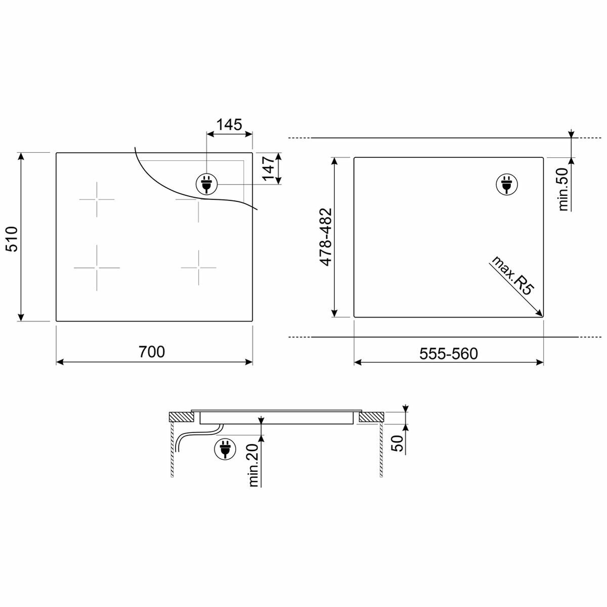 smeg 700mm induction cooktop