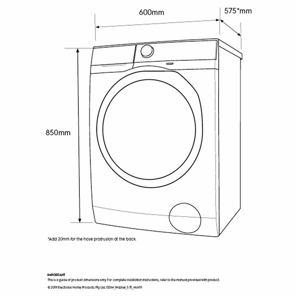 electrolux washer and dryer specs